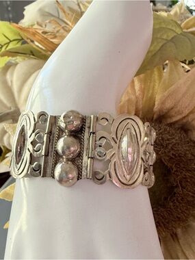 Taxco 925 Sterling Silver Wide Panel Bracelet